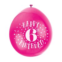 9″ Happy 6th Birthday Assorted Colours Latex Balloons (Pack 10)