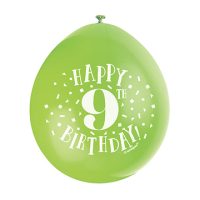 9″ Happy 9th Birthday Assorted Colours Latex Balloons (Pack 10)