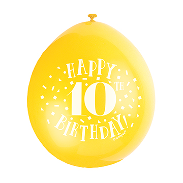9″ Happy 10th Birthday Assorted Colours Latex Balloons (Pack 10)