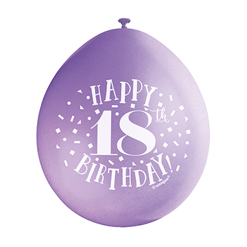 9″ Happy 18th Birthday Assorted Colours Latex Balloons (Pack 10)