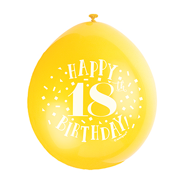 9″ Happy 18th Birthday Assorted Colours Latex Balloons (Pack 10)