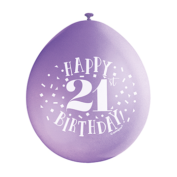 9″ Happy 21st Birthday Assorted Colours Latex Balloons (Pack 10)