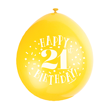 9″ Happy 21st Birthday Assorted Colours Latex Balloons (Pack 10)
