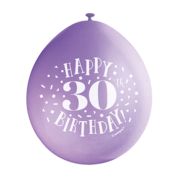9″ Happy 30th Birthday Assorted Colours Latex Balloons (Pack 10)
