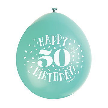 9″ Happy 50th Birthday Assorted Colours Latex Balloons (Pack 10)