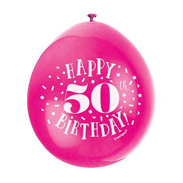 9″ Happy 50th Birthday Assorted Colours Latex Balloons (Pack 10)