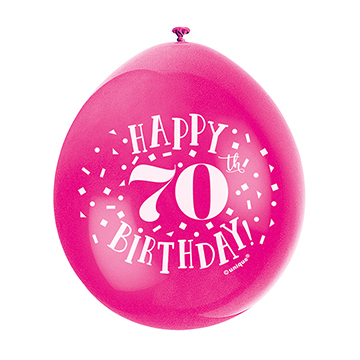 9″ Happy 70th Birthday Assorted Colours Latex Balloons (Pack10)
