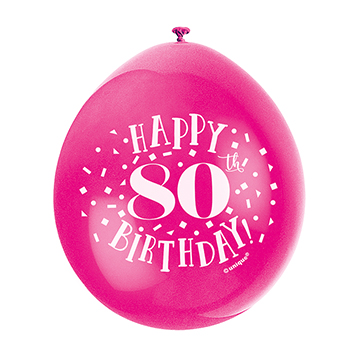9″ Happy 80th Birthday Assorted Colours Latex Balloons (Pack 10)
