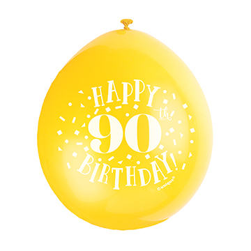 9″ Happy 90th Birthday Assorted Colours Latex Balloons (Pack 10)