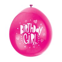 9″ Birthday Girl Pink Assorted Colours Latex Balloons (Pack 10)