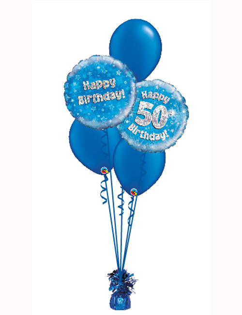 Blue Holographic Classic Aged Balloon Bouquet with Blue Latex. Various Ages Available.