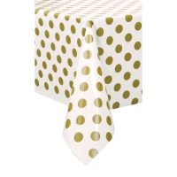 Rectangular Plastic Table Cover 54"x 108" Gold Dots