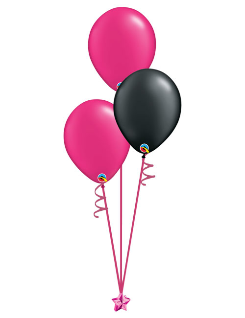 Set of 3 Latex Balloons Magenta and Black