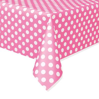 Rectangular Plastic Table Cover 54"x108" Hot Pink Dots