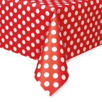 Rectangular Plastic Table Cover 54"x108" Ruby Red Dots