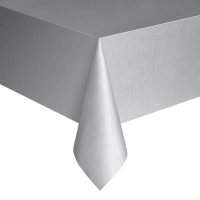 Solid Rectangular Plastic Table Cover 54"x108" Silver