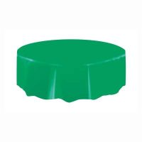 Solid Round Plastic Table Cover 84" Emerald Green