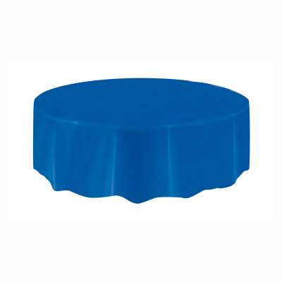 Solid Round Plastic Table Cover 84" Royal Blue