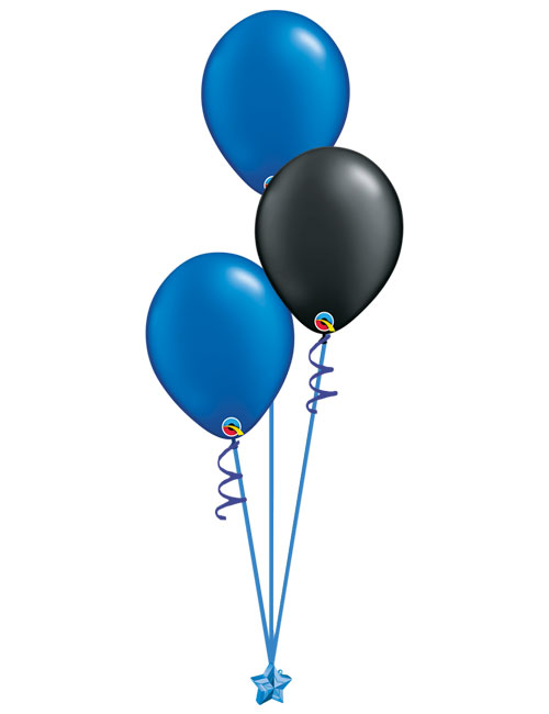 Set of 3 Latex Balloons Blue and Black