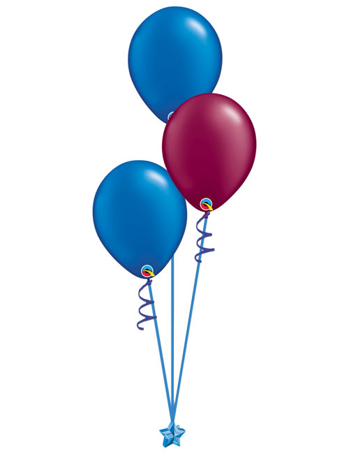 Set of 3 Latex Balloons Blue and Burgundy