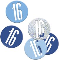 Birthday Blue Glitz Confetti Number 16