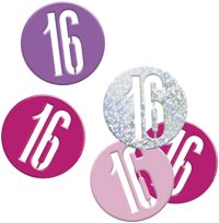 Birthday Pink Glitz Confetti Number 16