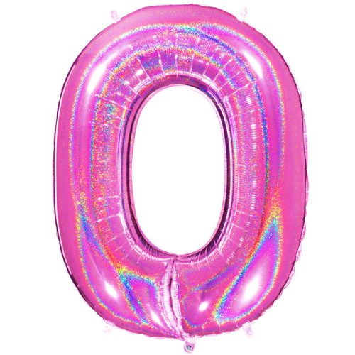 40" Glitter Holographic Fuchsia Number 0 Foil Balloon