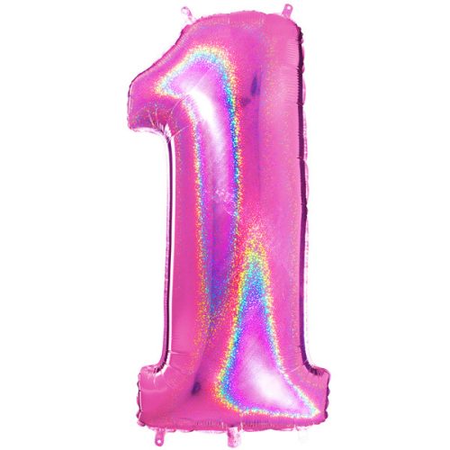 40" Glitter Holographic Fuchsia Number 1 Foil Balloon