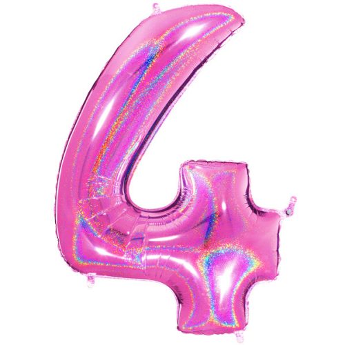 40" Glitter Holographic Fuchsia Number 4 Foil Balloon