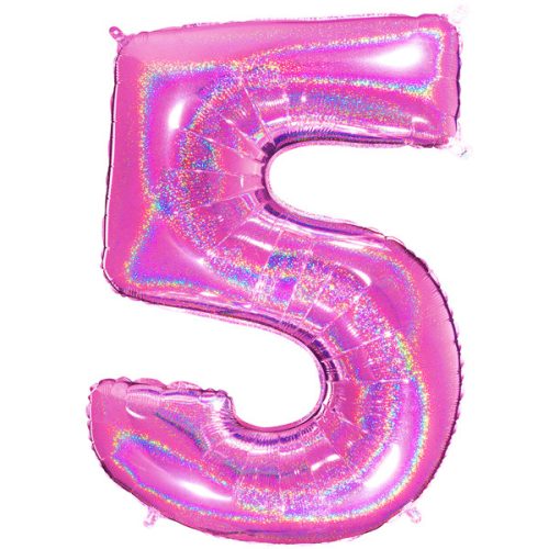 40" Glitter Holographic Fuchsia Number 5 Foil Balloon