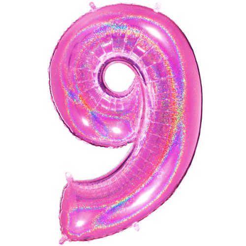 40" Glitter Holographic Fuchsia Number 9 Foil Balloon