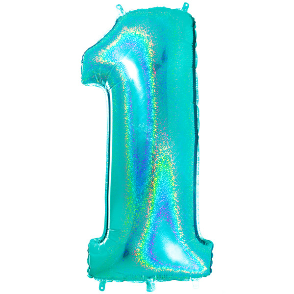 40" Glitter Holographic Tiffany Number 1 Foil Balloon