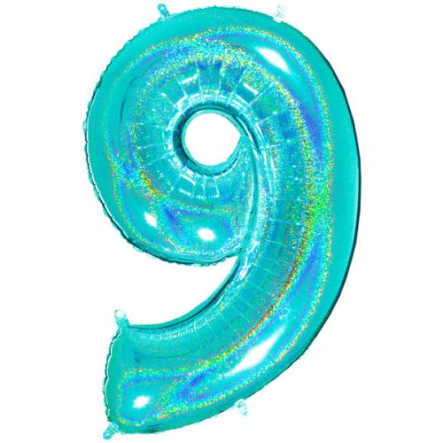 40" Glitter Holographic Tiffany Number 9 Foil Balloon