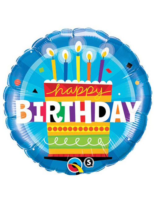 18 inch Birthday Cake Blue Balloon