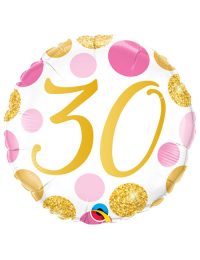 18 inch Pink and Gold Dots 30th Birthday