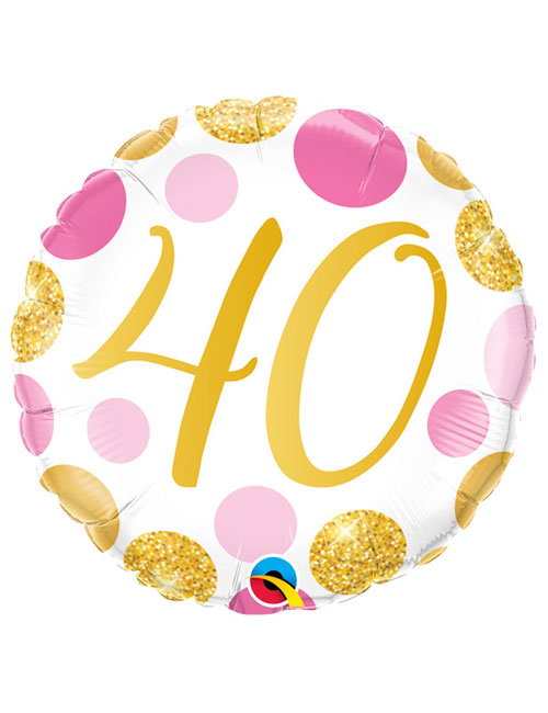 18 inch Pink and Gold Dots 40th Birthday