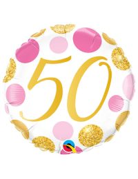 18 inch Pink and Gold Dots 50th Birthday