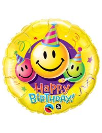 18 inch Smiley Faces Happy Birthday Balloon