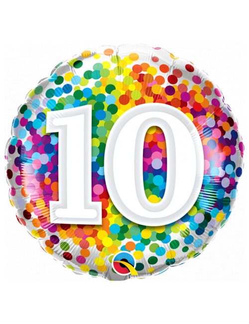 18 inch Rainbow Confetti 10th Birthday Balloon