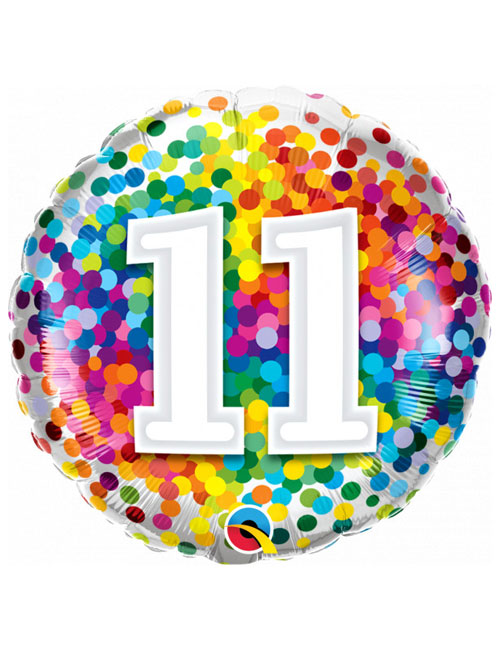 18 inch Rainbow Confetti 11th Birthday Balloon