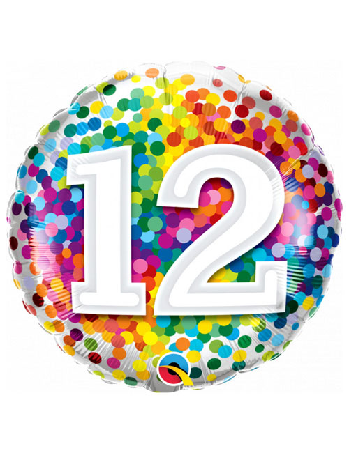 18 inch Rainbow Confetti 12th Birthday Balloon