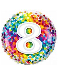 18 inch Rainbow Confetti 8th Birthday Balloon