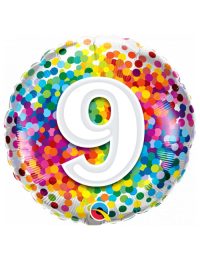 18 inch Rainbow Confetti 9th Birthday Balloon
