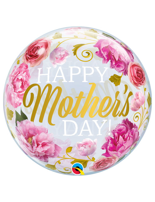 22 inch Pink Peonies Happy Mothers Day Bubble Balloon