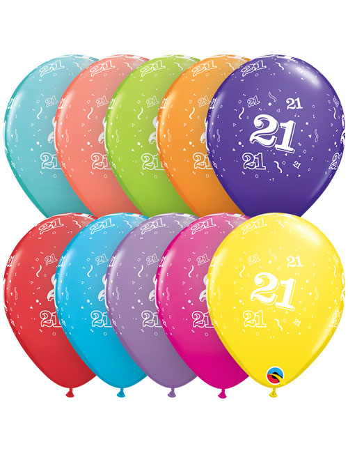 11 inch Age 21 Assorted Latex Balloons
