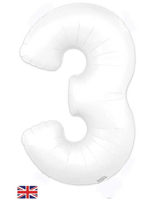 34 inch White Number 3 Balloon