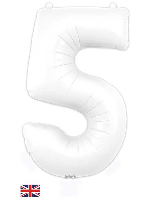 34 inch White Number 5 Balloon
