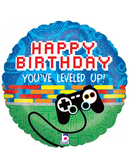 18 inch Happy Birthday Youve Leveled Up Foil Balloon