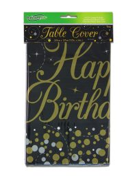 Sparkling Fizz Black Gold Happy Birthday Tablecover