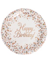 Sparkling Fizz Rose Gold Happy Birthday Plates